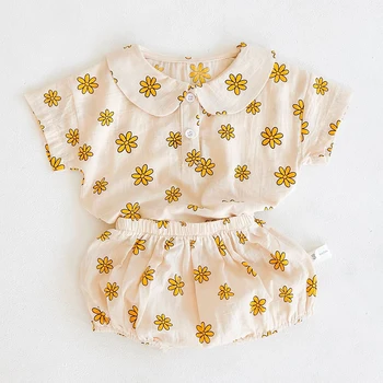 Vasaras Bērnu Apģērbu Komplekts korejiešu Stilā Toddler Meitenes Zēni Apģērbu Modes Drukāt Tee Un PP Bikses 2gab Zīdaiņu Meiteņu Drēbes