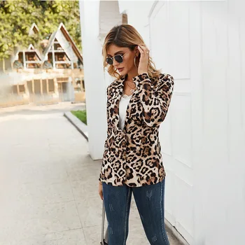 Sieviešu Virsdrēbes Leopard Mazo Uzvalks 2019. Gada Rudens un Ziemas Sieviešu Slim Ķermeņa Ilgi Tērpi Modes Vienu Pogu Sieviete Leoparda Mētelis