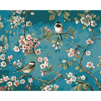 Putni ar ziedu DIY Eļļas Gleznošanas Molbertu, Skaits Komplektu Gleznošanā Pieaugušajiem Bērniem, Mākslas Amatniecības Mājas Sienas Dekori 50x65cm diy rāmis