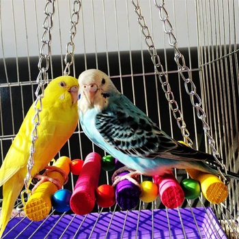 7pcs/set Smieklīgi Izlūkošanas Papagailis Rotaļlietas Karājas Mācību Pēdu Komplekts Šūpoles Bell Metāla Trošu Koka Tilts Pet Putnu Būris Piederumi