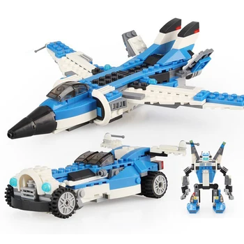 Augsta Tehnikas 3 in 1 Robots Sacīkšu Auto Gaisa kuģi, Kosmosa kuģa Modeli, 3D celtniecības Bloki Bērniem, Rotaļlietas, Dāvanu