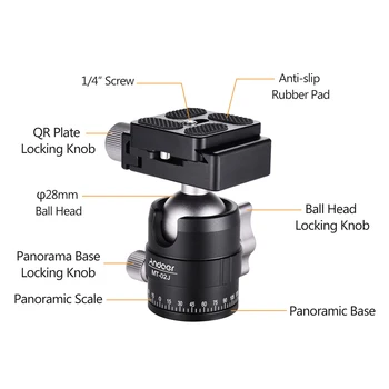 Video Kompakta Panorāmas Statīva Galvu Bumbu kamera Klaigas Mount Adapteri 360° Rotācija Alumīnija Sakausējuma ar 1/4 Collas Skrūves QR Plate