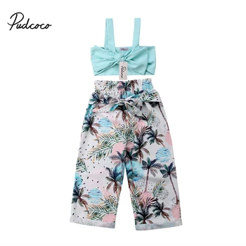Jauno Modes Baby Toddler Meiteņu Drēbes, Uzstādīt Īsā Bowknot Siksna Kokvilnas Top + Koks Bikses Vasaras Apģērbs Apģērbs