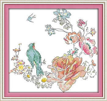 Dziedošie putni un weet-aromātisks ziedi krāsošana Ieskaitīts drukāts uz audekla 14CT 11CT Cross Stitch Rokdarbi komplekti Izšūšanas Komplekti