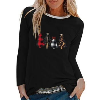 Sievietes Ziemassvētkos T-krekls ar garām Piedurknēm Santa Koks Drukāt tshirt Plus Lieluma Sieviešu Populāras Ziemassvētku Ziemas Tee Kreklu Streetwear A50