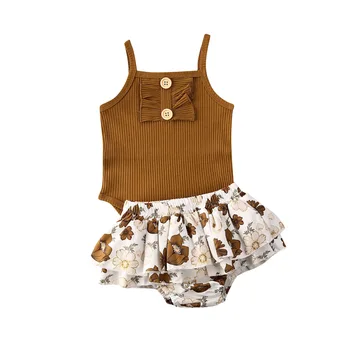 Infant Baby Girl Apģērbu Komplekts bez Piedurknēm Cilpas Ziedu Topi Romper+Tutu Šorti/Svārki 2gab Apģērbs Vasaras Gadījuma Bērnu Sunsuit 0-24M