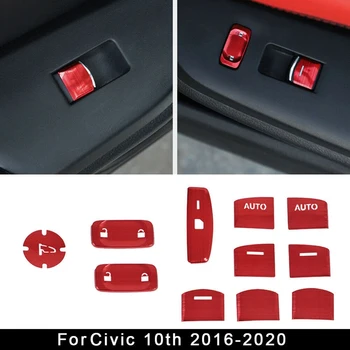 Automašīnu Durvju Logu Pacēlāja Slēdzis Sequin Vāks Vāciņš Melns, Sarkans Honda Civic 10. līdz 2016.+
