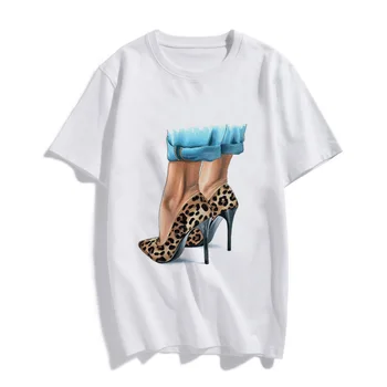 Jaunākās Akvarelis Augstiem Papēžiem Kurpes Drukāt Vogue T Krekls Femme Smieklīgi T -krekls Sievietēm Hip Hop, Punk Vasaras Hipster Streetwear Tshirt