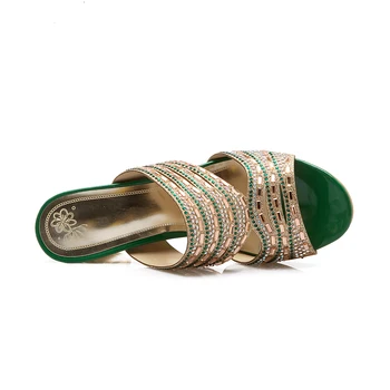 PQECFS Liela izmēra 33-44 augstas kvalitātes vasaras jaunā modes sieviešu jauktu krāsu rhinestones med papēžiem sandales 2 krāsas