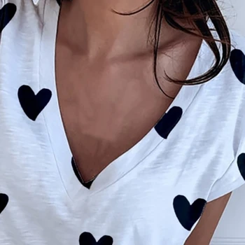 Sirds Drukāt Sieviešu Krekls, Blūze Plus Lieluma 2020. Gadam Gadījuma Vasaras Īsām Piedurknēm Brīvs Krekls Dāmas Streetwear Topi Blusa Apģērbi