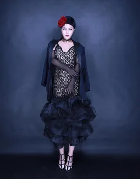 Sievietes Bārā Modes Tērpi, Sieviešu Dziedātāju Skatuves Izrādes Dāmas Melnas Mežģīnes Lielas Puķes Sexy Kleita Uzvalki Svinēt Dzimšanas Dienu