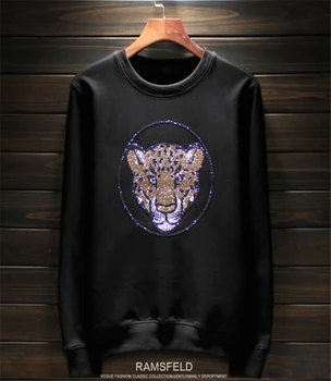 Augstas kvalitātes karstā urbt top leopards galvu, apaļu kakla Plīša sweatershirt hoodies