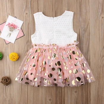 Gudrs Piedurknēm Princese Kleita Baby Girl Dress Apģērbu Modes Sequin Polka Dot Tutu