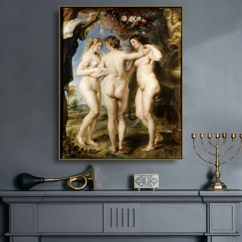 Slavenā Mākslas Naftas Sienas Gleznojums, Trīs Žēlastības (Peter Paul Rubens Audekla Plakāta Viegli Pakārt Uz dzīvojamo Istabu Mājas Apdare