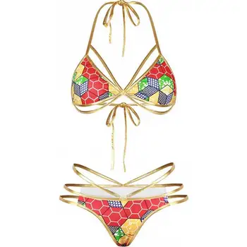 Sieviešu Push-up Polsterētām Krūšturis Pārsējs Brazīlijas Bikini Komplekts Peldkostīmu Trīsstūris Peldkostīmi Eiropas Drukāt peldkostīms