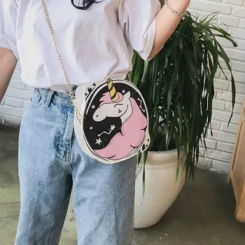 2019 Jaunu PU Četri Stili Luksusa Dizaineru Cute Karikatūra Unicorn Sievietēm Lady Plecu Somas Gadījuma Appliques Crossbody Somas