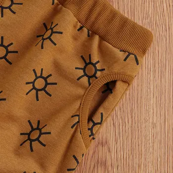 Jaundzimušais Zēns ar garām Piedurknēm Sweatershirt Top + Bikses Tērpiem 2gab Saule Drukāts Apģērbu Komplekts 0-24M