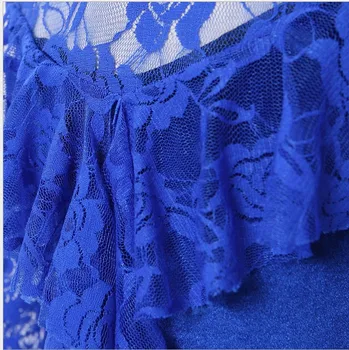 Bērniem meitene tumši zila latīņamerikas Deju Kleita Meitenēm Mežģīņu ziedu Top&Svārki Deju apģērbi Vestido De Baile Latino Bērnu Deju Tērpus