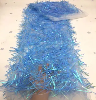 Luksusa zila auduma izšūšana tilla acs mežģīņu auduma ar vizuļi augstas kvalitātes vizuļi mežģīņu audumu līgavas kleita TS9523