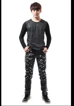 Karstā Pārdošanas 2020 Jaunu Vīriešu Modes Slim Ilgtermiņa Piedurknēm O-Veida Kakla Svītru Zelta Paillette T-Krekls Dj Vīriešu Kārtas Dziedātājs Kostīmu Naktsklubs Apģērbi