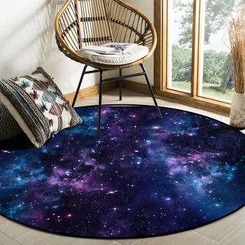 Zili Zvaigžņotā Debess Violeta Piena ceļa Modelis Pledi un Paklāji Mājas Dzīvojamā Istaba Apaļš Paklājs Bērnu Istabas Non-slip