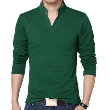 Tīrtoņa Krāsu Vīriešu Plus Izmēra 5xl Stand Apkakli, V Kakla garām Piedurknēm T-Krekls Slim Fit Top karstā