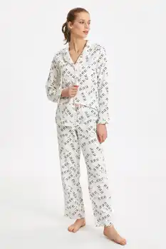 Sieviešu Raw Balta Iespiests Pidžamas komplekts