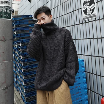 Twist Modelis Džemperi Vīriešiem korejas Modes Tendencēm, augstu uzrullētu apkakli Džemperis Tīņi Ziemas Harajuku Apģērbs Vintage Trikotāžas Streetwear