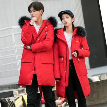 Vīrieši un sievietes var valkāt zīmolu dūnu jaka 2019 ziemas super biezs, silts luksusa kažokādas apkakle modes vīriešu kapuci dūnu jaka S-5XL