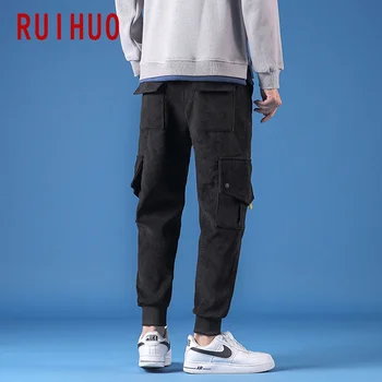 RUIHUO Velveta Kravas Bikses Vīriešu Japāņu Streetwear Joggers Vīriešu Bikses Harajuku Treniņbikses Vīriešu Apģērbu Hip Hop Bikses 5XL 2021