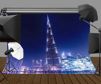 7x5ft Pilsētas Nakts Skatuves Fons, Dubai Fotogrāfijas Fons, Burj Khalifa Torņa Fotogrāfija Fona Studijas Aksesuārus