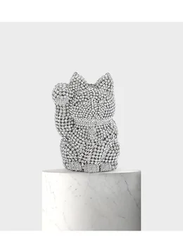Sieviešu inkrustēts dimanta personības gudrs nelielu vakara soma meitenes roku darbs ierobežotās ražošanas pilnīgu dimanta laimīgs kaķis vakariņas somas