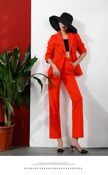 Modes uzvalku Jauno Rudens Profesionālo valkāt sieviešu uzvalks gadījuma temperaments divrindu Apelsīnu uzvalks + bikses divu gabals, kas