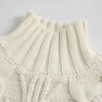 Ir 2021. Sieviešu Ziemas Vintage Biezs Silts Balts Džemperis Trikotāžas Džemperis Modes Augstas Kaklu Garām Piedurknēm, Sieviešu Džemperi Šiks Topi