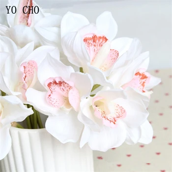 YO CHO Viltus Orhideju Ziedu DIY Līgavas Pušķi, Kāzu Ziedu 6 Galvas Orhideju Pušķi, Ziedu kompozīcijas, Zaļās Mājas Puse Dekori