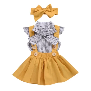 Bērnu Apģērbu Jaunā 2019. Gada Vasarā Meitenes Vilnis Punktu Priekšgala mezgls Kleita 3pcs Īsām piedurknēm Siksniņa Drēbes Meitene Apģērbs Princese Kleita