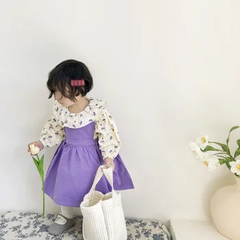 Ir 2021. Pavasara Jaundzimušo Korejiešu Bērnu Meitene Zeķu Biezā Daļa Svaigas, Tīras Krāsas Piedurknēm Princese Siksna Kleita Puse Dzimšanas Diena Cute Bērnu