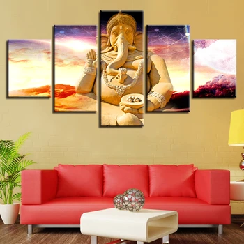 Mūsdienu HD Attēlu Drukāšana 5 Gabali, Indijas, Tibetas Budisms Ganeša Kanvas Glezna Moduļu Dekors Dzīvojamā Istaba Sienas Mākslas Sistēmu