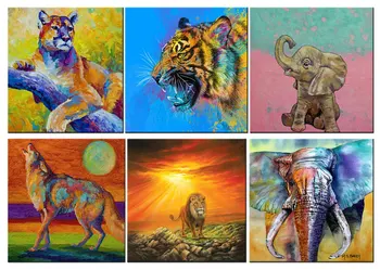 Krāsains Dzīvniekiem, Attēli, Ziloņu, Tīģeru un Lauvu Audekls PaintingOil Gleznu Plakātu Mūsdienīga Sienas Māksla dzīvo jamo istabu Mājas Dekoru