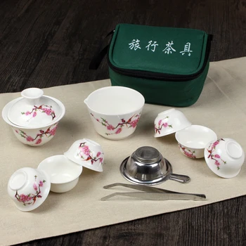 11 Gab. Ceļojumu Tējas Komplekti Ķīniešu Portatīvo Keramikas Kaulu Ķīna Gaiwan Teacup Porcelāna Tējas Tasi Kung Fu Ceļojumu Tējas Komplekts Soma