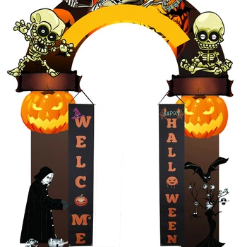 2 Gab Halloween Rotājumi Dāvanu Bārs Ķirbju Bērni Karājas Partijas Apdare Piederības Zīme Halloween Banner Durvju Aizkars Oxford Ieejas