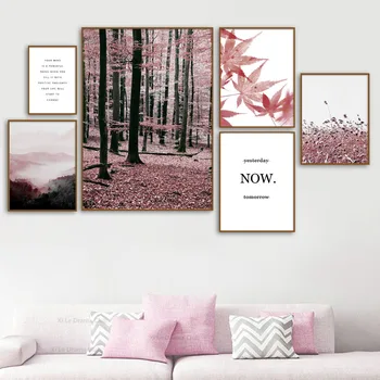 Meža red maple leaf kalendāra ainava, ainavu mākslas audekls gleznošanai Ziemeļvalstu plakātu, dzīvojamās istabas interjers glezna