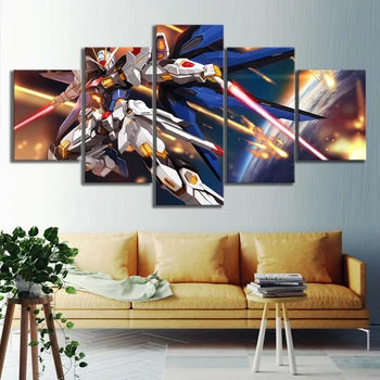 Sienas Māksla Glezna Attēlus Audekls Iespiesti Anime Moduļu Plakātu 5 Panelis Gundam Mājas Dekori Dzīvojamā Istaba Mūsdienu Mākslas Cuadros