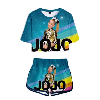 JOJO SIWA 3D Pakļauti Nabas T-krekls+šorti Sieviešu divdaļīga Komplekti Meitenēm Divu gabals Piemērots Jaunu Gadījuma Vasaras Īss Džemperis Drukāt