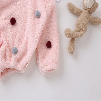 Infant Baby Zēni Meitenes Romper garām Piedurknēm Vilnas Lāču Ausis Kapuci Romper Jumpsuit Kombinezons Bērniem Ziemas Siltas Drēbes,