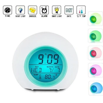 Ciparu Galda Modinātājs 7 Krāsas LED Pulkstenis Bērniem Desktop Pulkstenis Dabas Skaņas Mosties Pulkstenis Kalendārs Frontālās Apdare