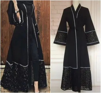 Sieviešu Dubaija Stilā Open Priekšā Jaciņa Jilbab Kaftan Abaya Musulmaņu Tērpu Maxi Kleita