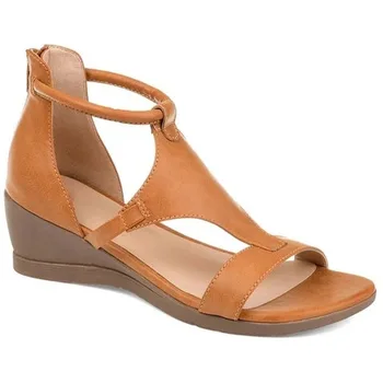 Sieviešu Vasaras Sandales Vidū Ķīļveida Papēžiem Kurpes Dāmas Vintage PU Ādas Plus Lieluma Sandalias Mujer Sapato Feminino 2020