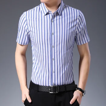 Cilvēks Biroja Tīras Kokvilnas Krekls Vasaras Modes Svītrains Kokvilnas Apģērbs Ar Īsām Piedurknēm Kokvilna Svītraina Kleita Krekls