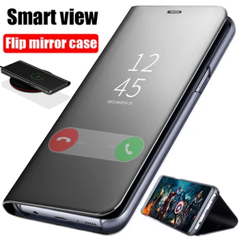 Smart Mirror Āda Flip Case For Huawei Y5 Y9 Ministru 2019 Y5P Y6P Y8P P Smart Z 2020. Gadam Godu 9s 10s Apšuvuma Spoguļi, Ādas Gadījumā